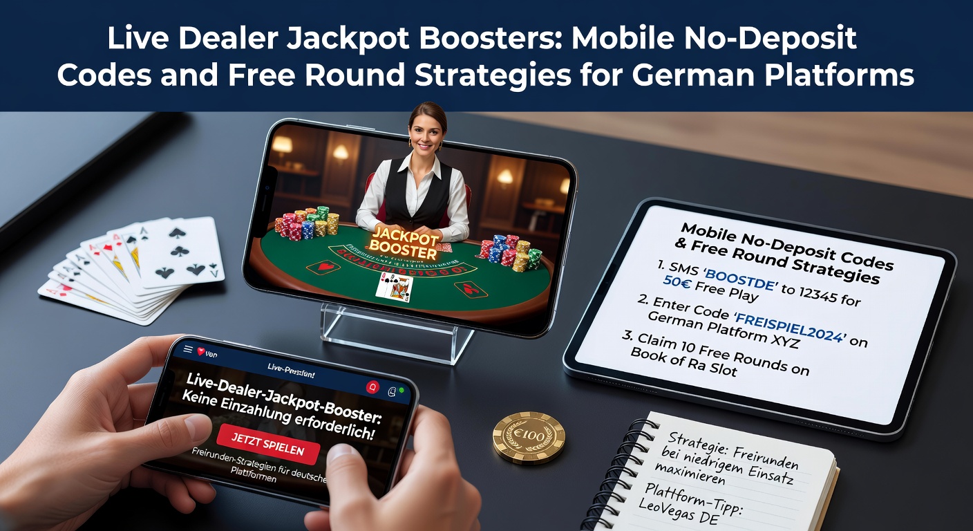 Live Dealer Tisch mit Jackpot-Anzeige auf einem Mobilgerät, das No-Deposit-Codes für deutsche Spieler zeigt